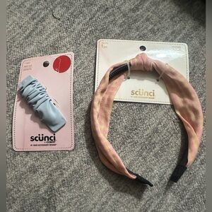 Scrunci Hairband and Hair Clip Gingham Kawaii Cute Plaid Pink and Yellow, Blue